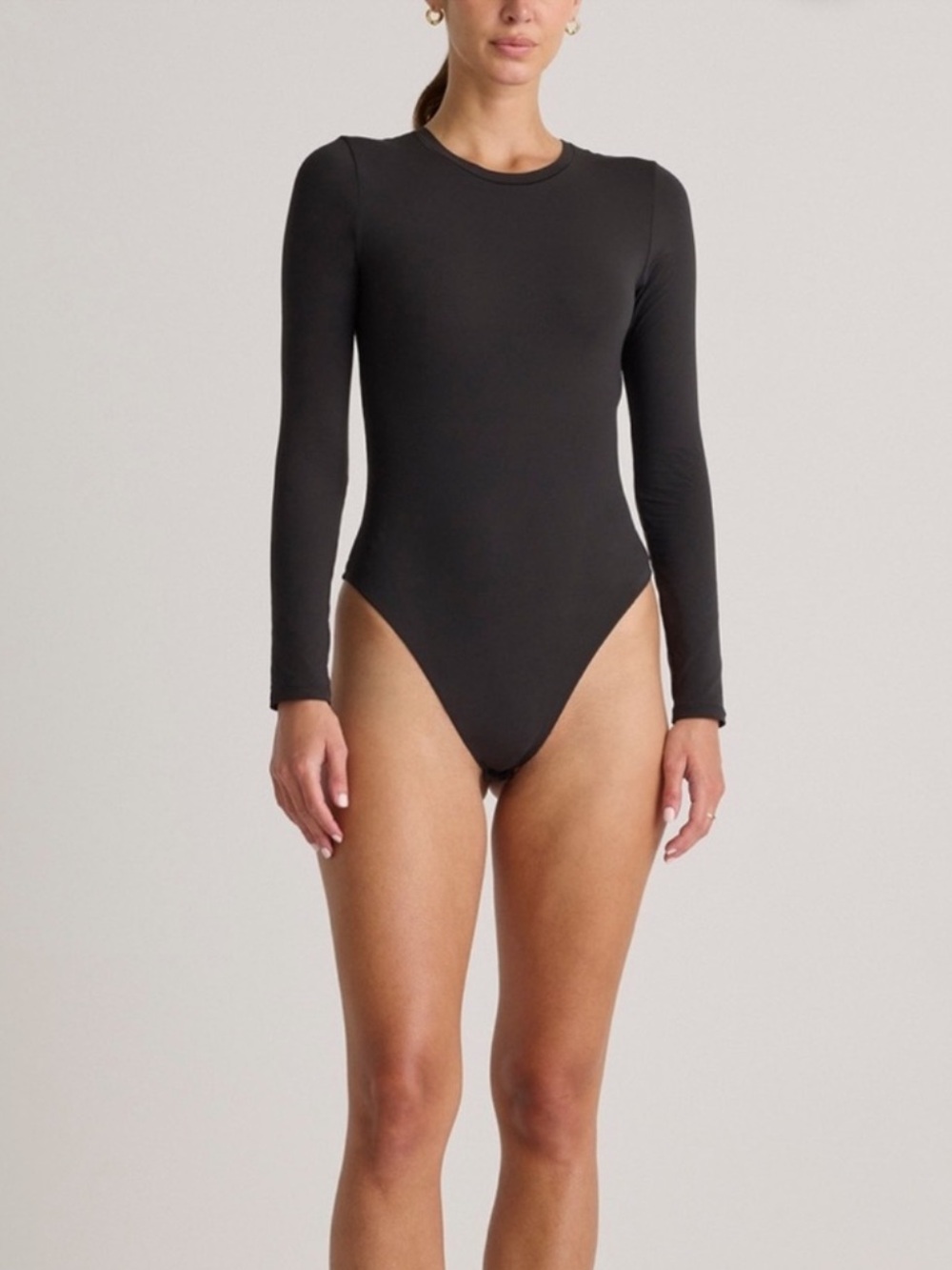 NWT QUINCE Second Skin Long Sleeve Crew Neck Bodysuit Medium Black 0981